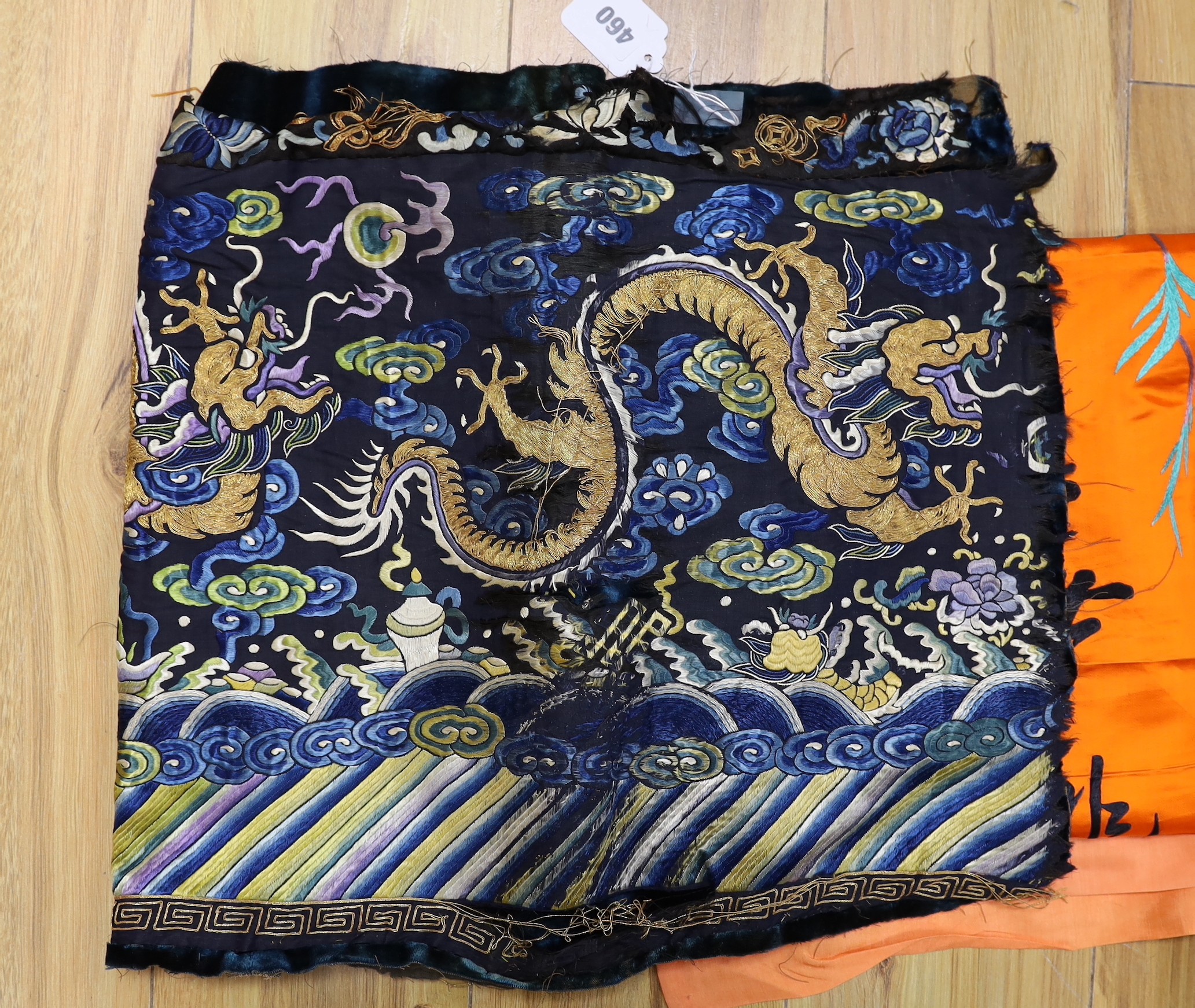 Two early 20th century Chinese silk embroidered “dragon